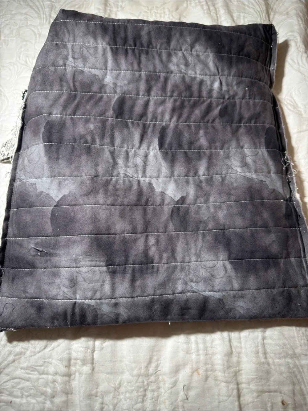 Quilted Zip Pouch in Cream and Gray Mandala Print